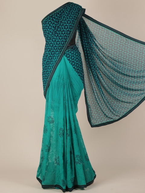 

Pothys Teal Green Printed Poly Georgette Saree