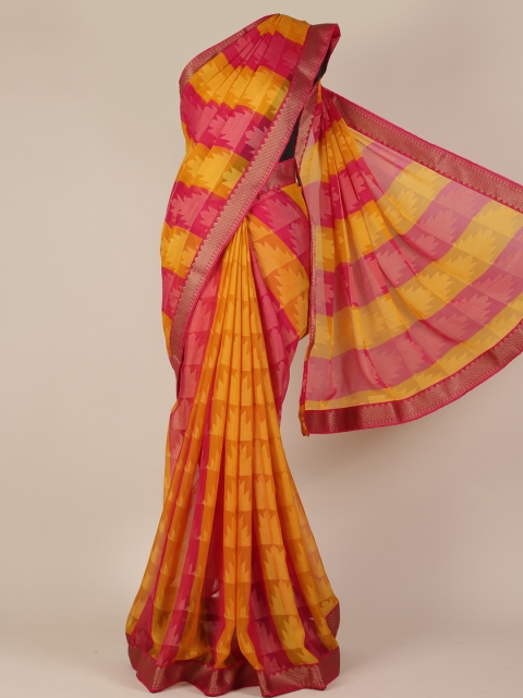 

Pothys Pink & Yellow Poly Georgette Colourblocked Saree