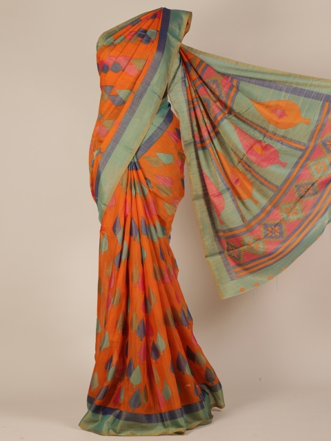 

Pothys Orange Solid Poly Georgette Saree