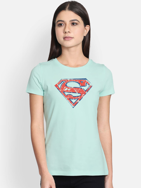 

Free Authority Women Green & Red Superman Printed Round Neck T-shirt