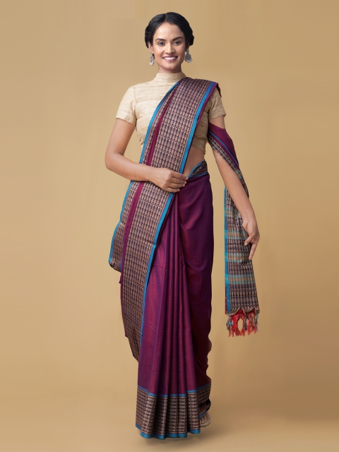 

Unnati Silks Purple Pure Cotton Solid Narayan Peth Saree