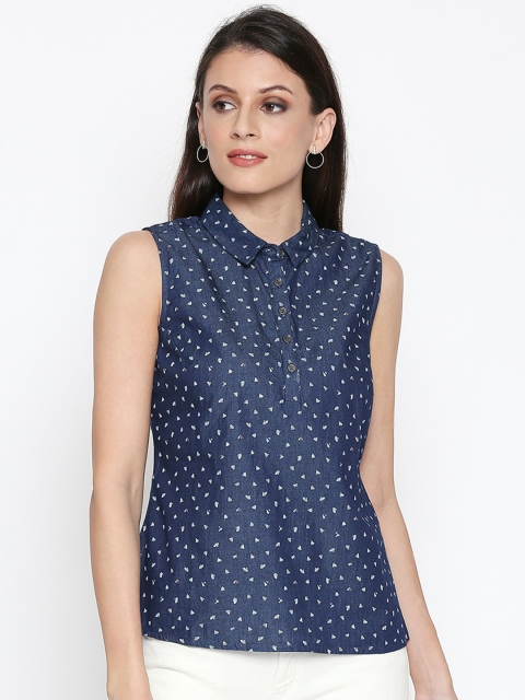 

People Women Blue Regular Fit Printed Casual Shirt