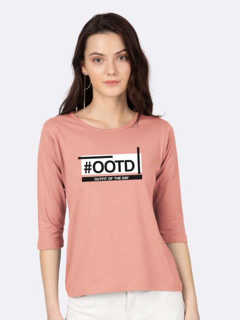 

Bewakoof Women Pink Printed Round Neck T-shirt