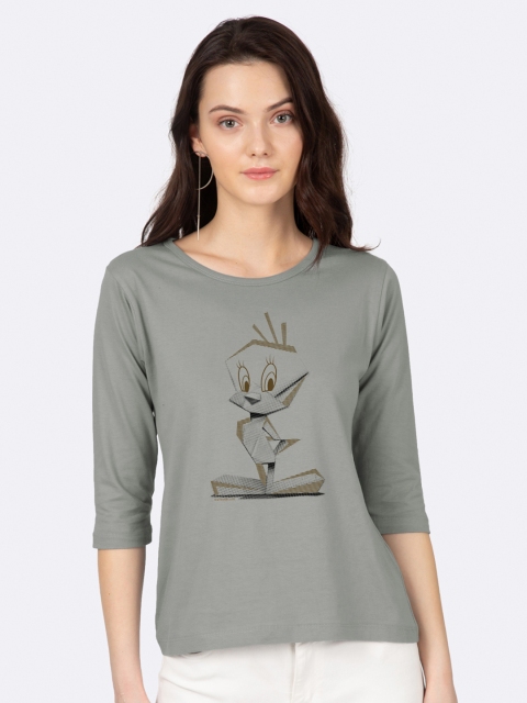 

Bewakoof Women Grey Printed Round Neck T-shirt