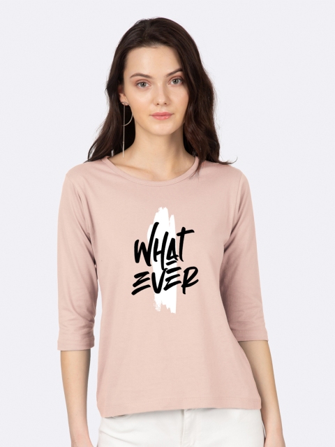 

Bewakoof Women Pink Printed Round Neck Pure Cotton T-shirt