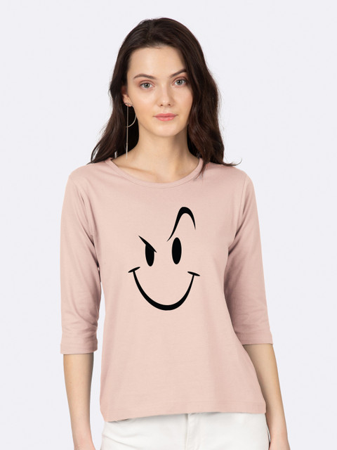 

Bewakoof Women Pink Printed Cotton Round Neck Pure Cotton T-shirt