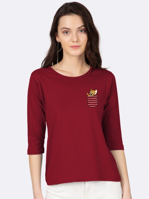 

Bewakoof Women Maroon Jerry Printed Round Neck T-shirt
