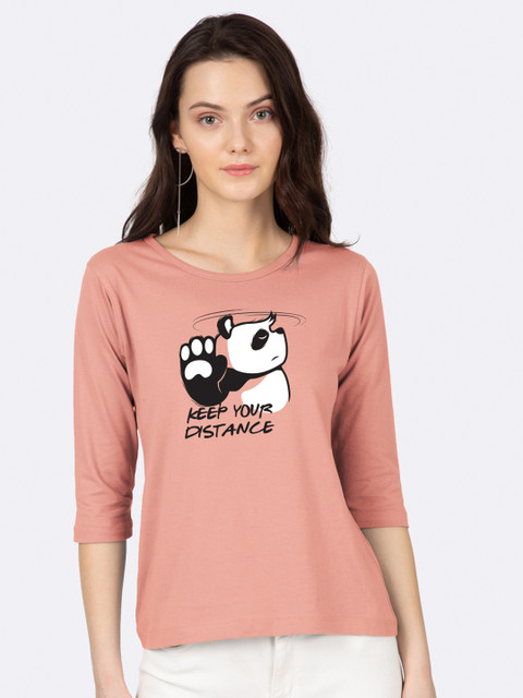 

Bewakoof Women Pink Printed Round Neck T-shirt