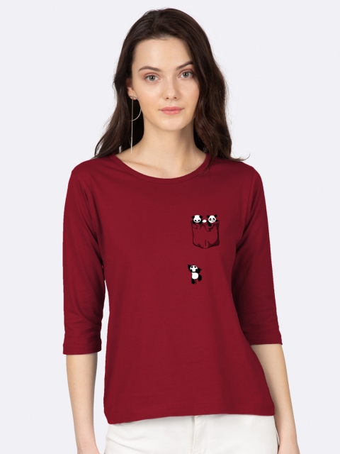 

Bewakoof Women Maroon Printed Round Neck T-shirt