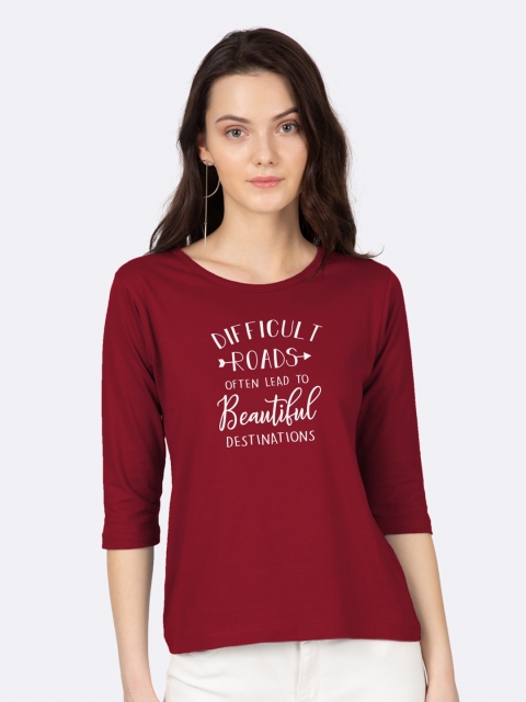 

Bewakoof Women Maroon Printed Round Neck T-shirt