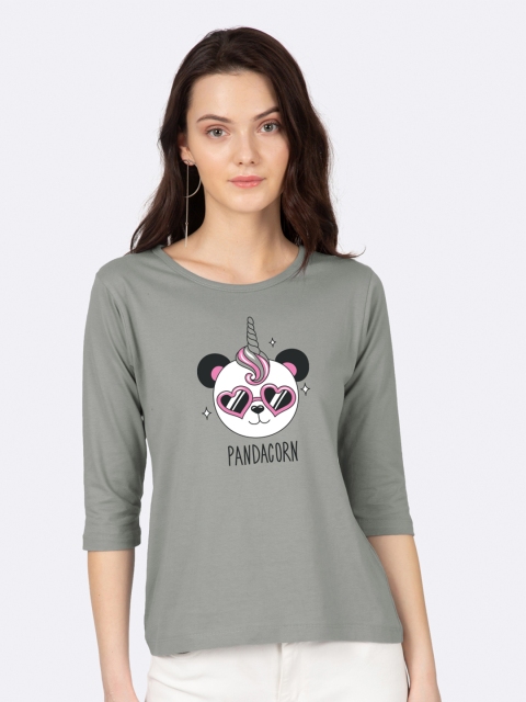 

Bewakoof Women Grey Printed Round Neck Lightweight T-shirt