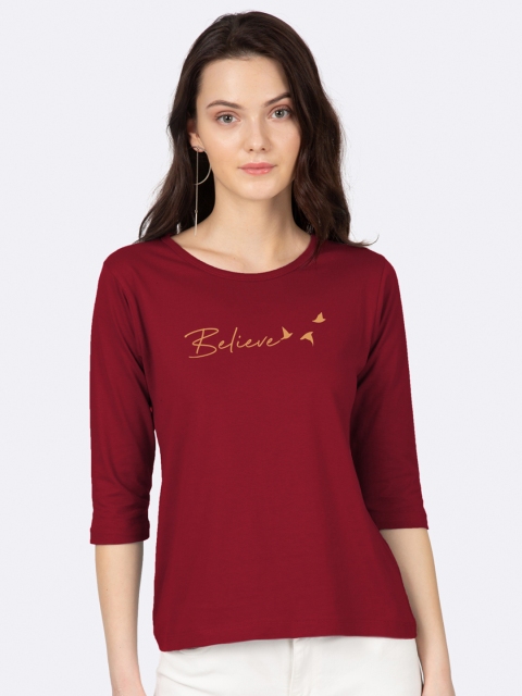 

Bewakoof Women Maroon Printed Round Neck T-shirt