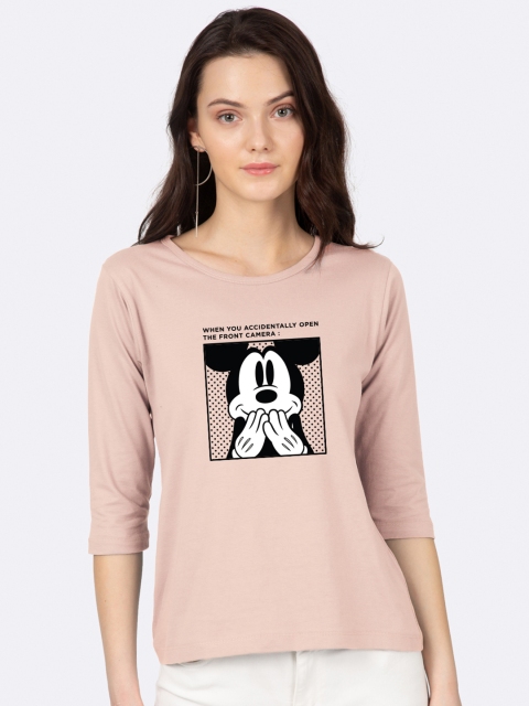 

Bewakoof Women Pink Printed Boat Neck Cotton T-shirt
