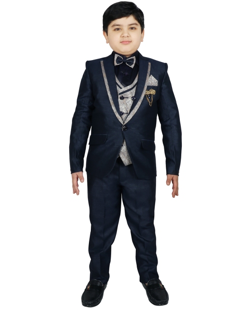 

SG YUVRAJ Boys Navy Blue Solid Suit