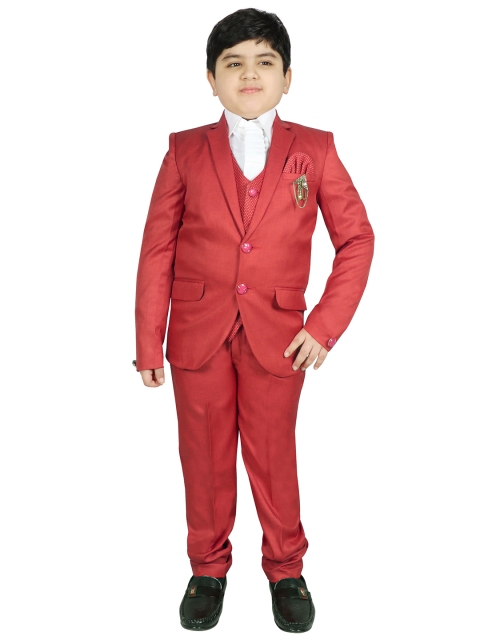 

SG YUVRAJ Boys Red Solid Single Breasted Ethnic Suit