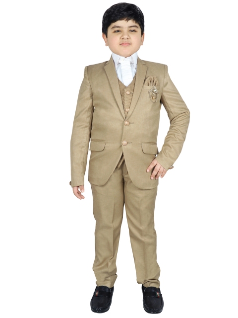 

SG YUVRAJ Boys Green Solid Single-Breasted Party Suit Set