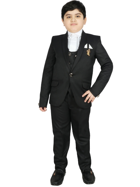 

SG YUVRAJ Boys Black Solid Tuxedo Party Suit