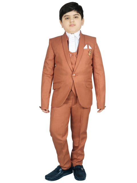 

SG YUVRAJ Boys Brown Solid Party Suit Set