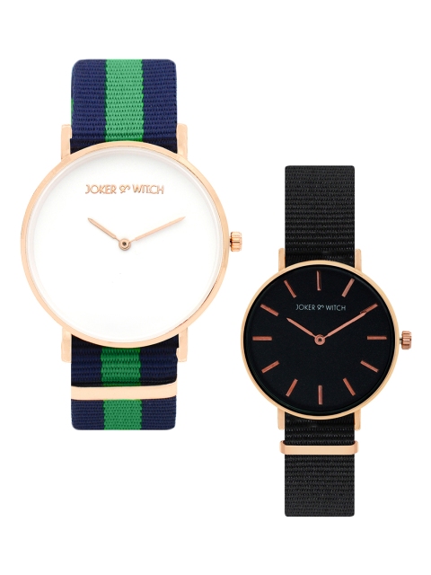 

JOKER & WITCH His & Her White Dial & Black Straps Analogue Automatic Watch Gift Set
