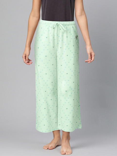 

Allen Solly Woman Sea Green Printed Flared Pure Cotton Lounge Pants