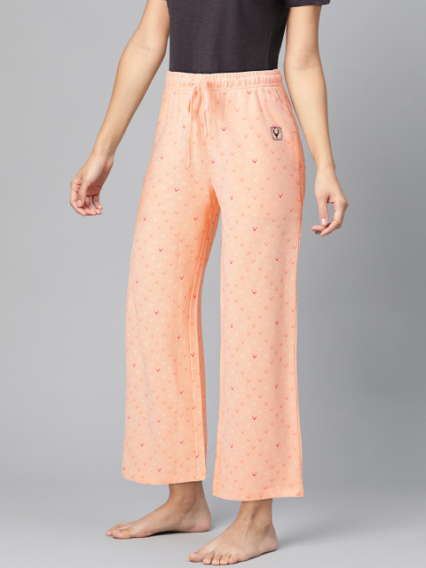 

Allen Solly Woman Peach-Coloured Printed Flared Pure Cotton Lounge Pants