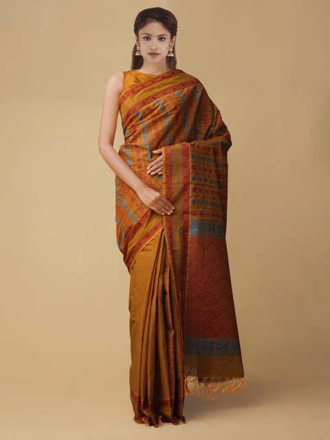 

Unnati Silks Olive Brown Pure Cotton Printed Mysore Silk Handloom Saree