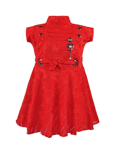 

Wish Karo Girls Red Self Design Fit and Flare Cotton Dress