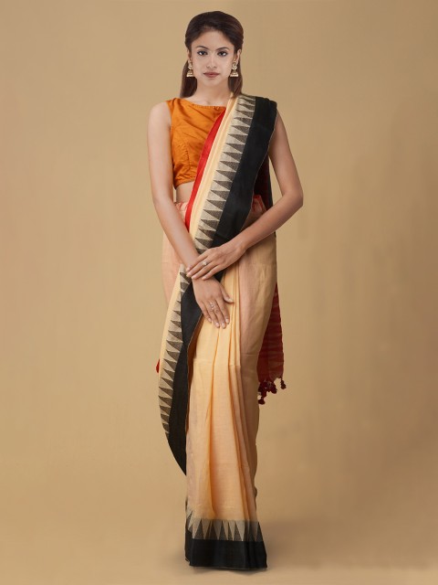 

Unnati Silks Peach-Coloured Pure Linen Solid Jamdani Saree