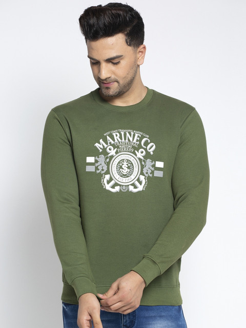 

Rodamo Men Olive Green Printed Sweatshirt