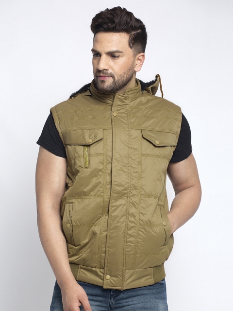 

KLOTTHE Men Olive Green Solid Windcheater Hooded Bomber