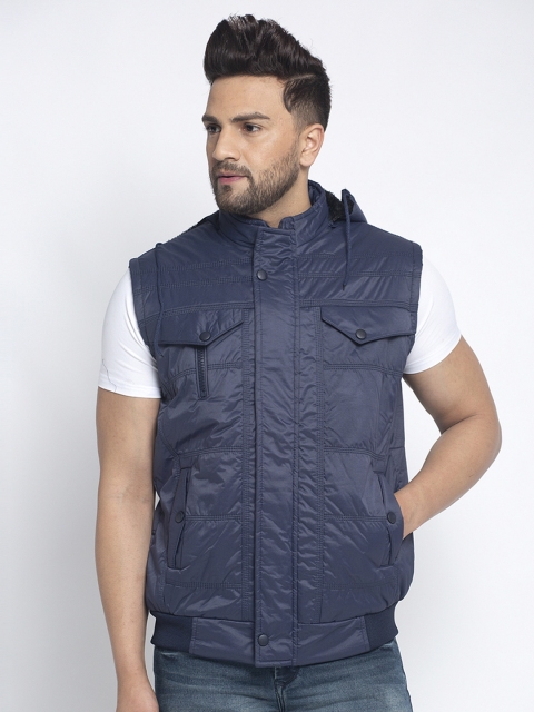 

KLOTTHE Men Navy Blue Solid Windcheater Bomber