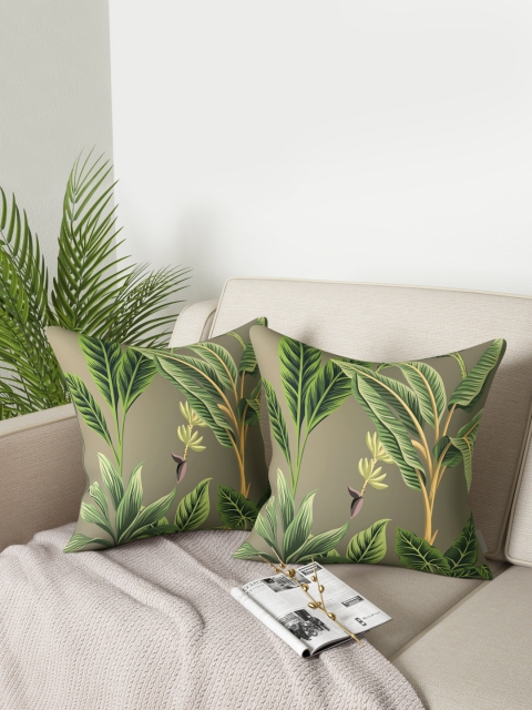 

PETAL HOME Set of 2 Brown & Green Floral Square Cushion Covers