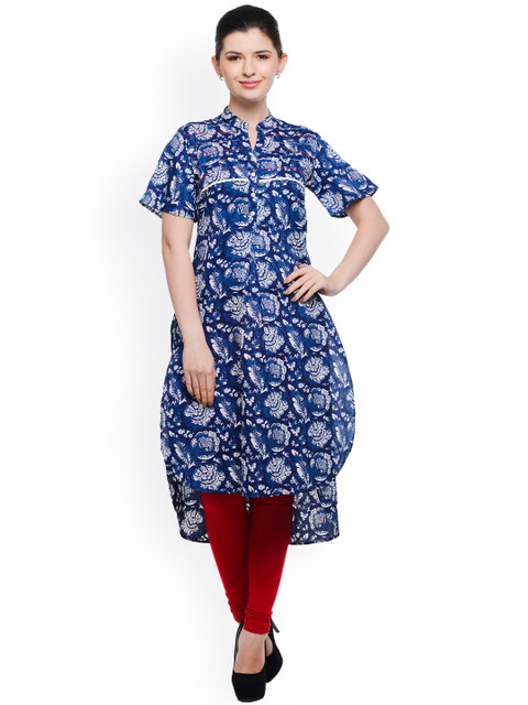 

Tissu Blue Floral Print Handwork High-Low Kurta