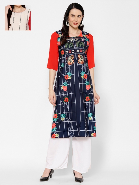 

7Threads Women Blue & Beige Set of 2 Printed Straight Kurta