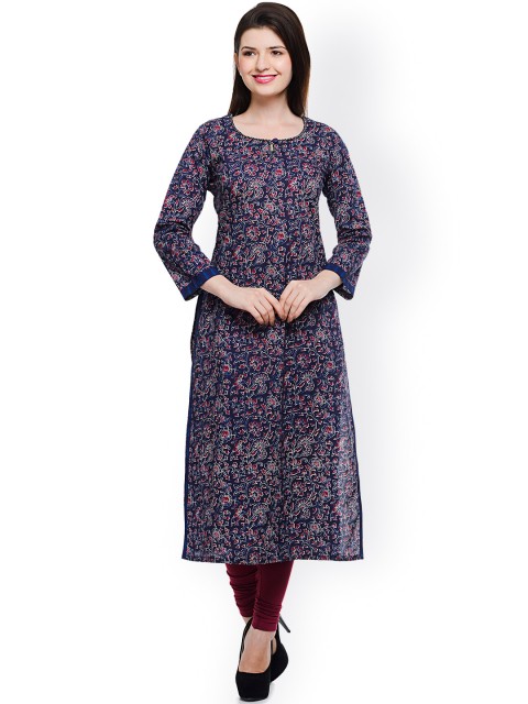 

Tissu Navy Printed Kurta, Navy blue