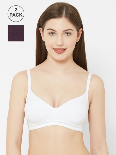 

Juliet Pack of 2 White & Purple Solid Non-Wired Non Padded Everyday Bra SAHELI WINEWHITE