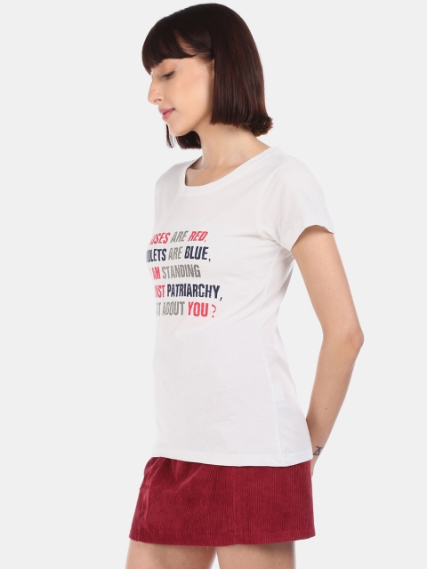 

Sugr Women Off-White Printed Round Neck T-shirt