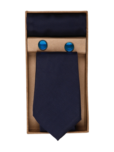 

Blacksmith Men Navy Blue Solid Tie With Cufflinks & Pocket Square Accessory Gift Set