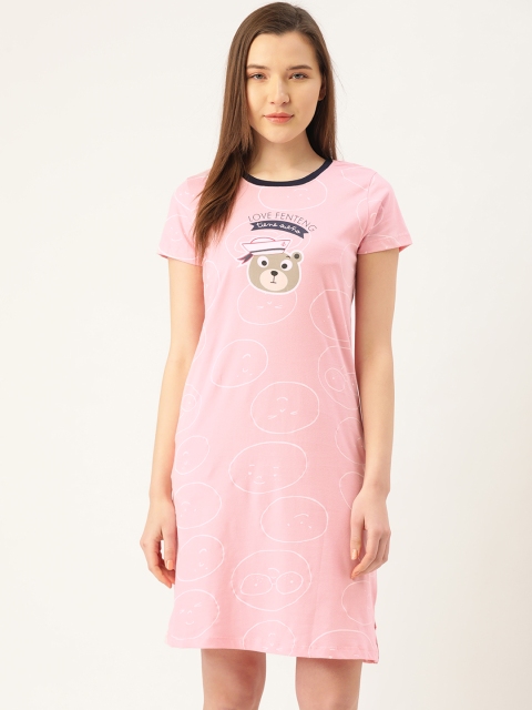 

Sweet Dreams Pink & White Teddy Bear Print Pure Cotton Nightdress