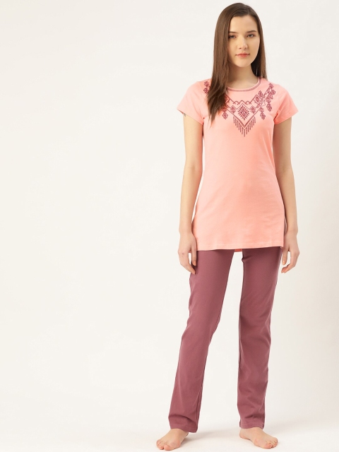 

Sweet Dreams Women Pink & Mauve Embroidered Pure Cotton Night Suit
