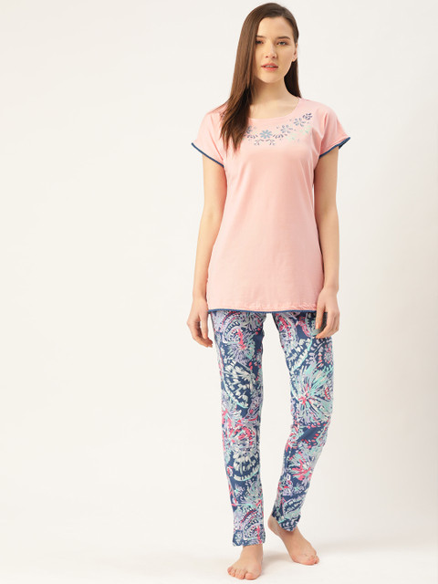 

Sweet Dreams Women Pink & Blue Printed Night Suit
