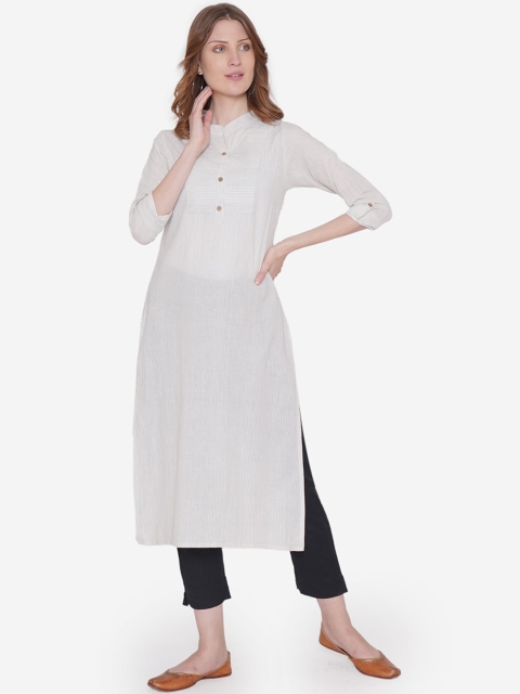 

Vedic Women White Striped Straight Kurta