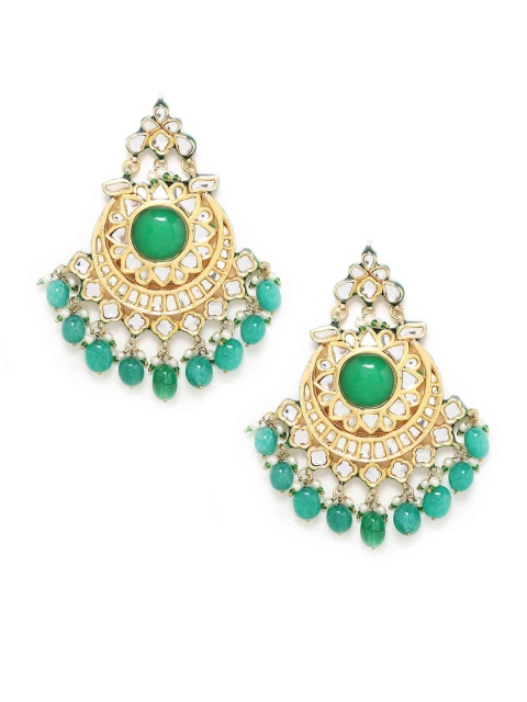 

Kairi Green & Gold-Toned Crescent Shaped Chandbalis