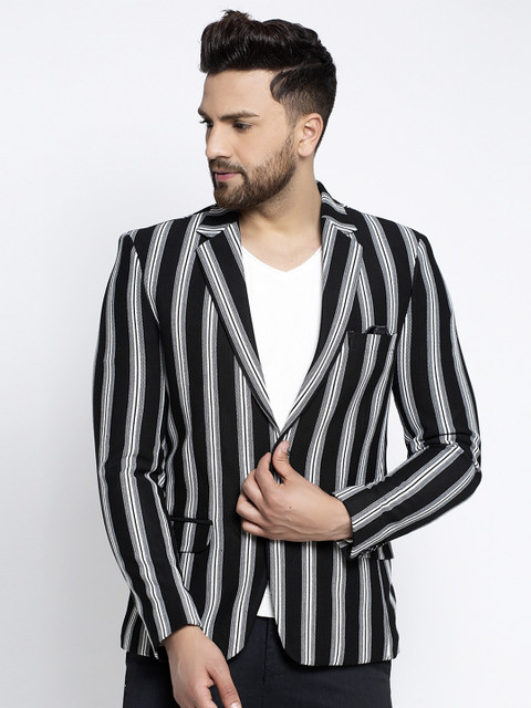 

Global Republic Black Striped Regular Fit Single-Breasted Blazer