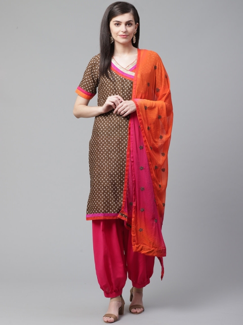 

Chhabra 555 Women Brown & Orange Printed Kurta with Harem Pants & Dupatta