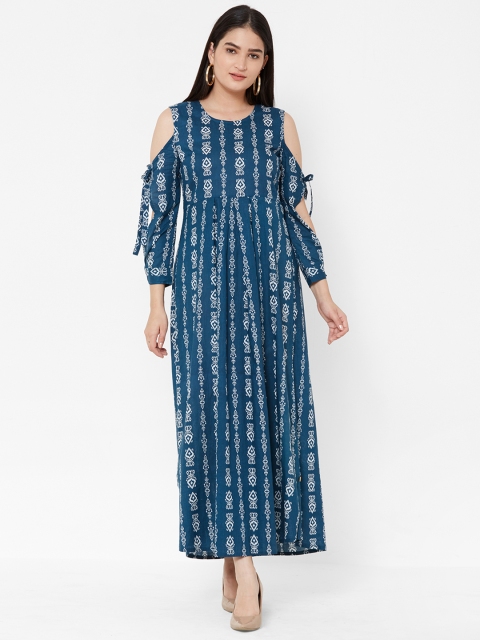 

Vedic Women Blue & White Printed A-Line Kurta