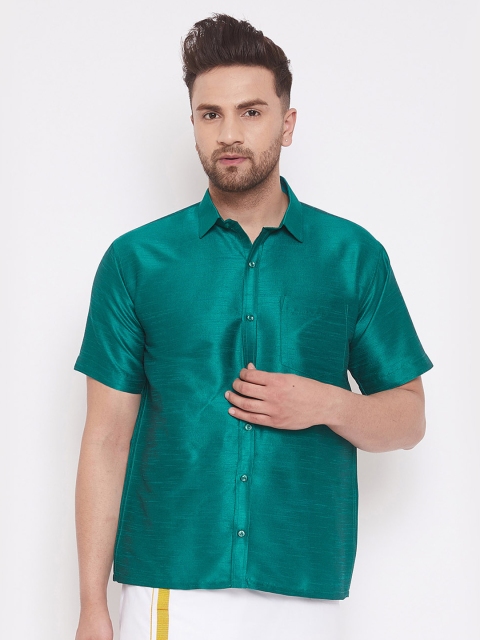 

VASTRAMAY Men Green Regular Fit Solid Casual Silk Shirt