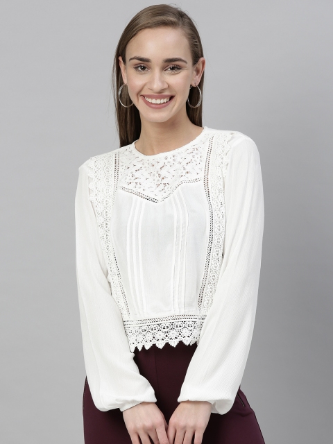 

Vero Moda Women White Self Design Top with Lace Inserts
