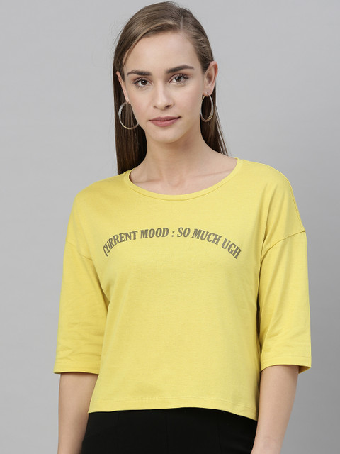 

Vero Moda Women Yellow Printed Round Neck T-shirt