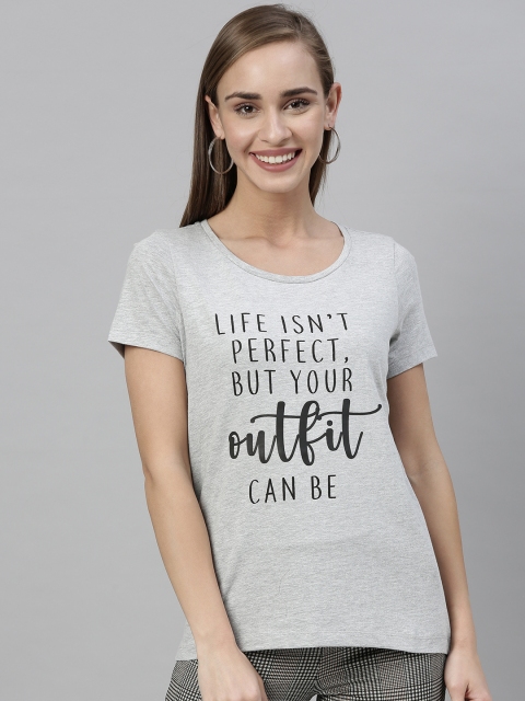 

Vero Moda Women Grey Melange Printed Round Neck T-shirt